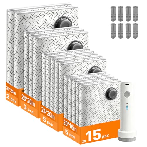 Vacuum Storage Bags with Electric Pump,15 Pack 4 S... (15 Count | Clear)