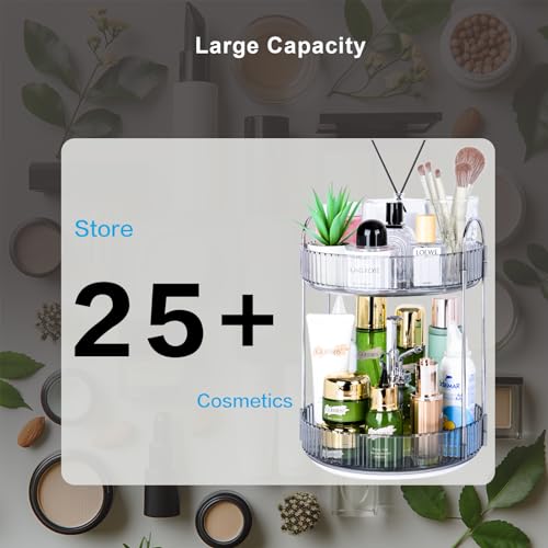 360 Rotating Makeup Organizer, 2 Tier Lazy Susan Bathroom Counter Organizer, Skincare Organizers, Spinning Perfume Organizer & Vanity Organizer Countertop (Classic Grey, 2 Tier)