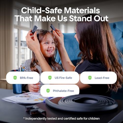 Baby Proof Corners & 15ft Edges with Furniture Corner & Edge Safety Bumpers, Impact-Absorbent Bumper & 4 Foam Corner Protectors, Cushy, Thick, Odorless Table Edge Protectors for Baby, Child | Black