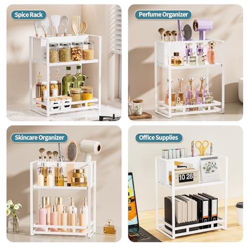 Bathroom Counter Organizer, Metal Vanity Shelf with Hair Dryer Holder | 2 Tier Hair Tool Organizer, Large Capacity Space-Saving, For Perfume, Skincare & Makeup Storage