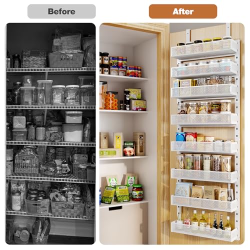 Pantry Door Organizers and Storage, 8-Tier Large Metal Heavy-Duty Frame Over the Door Spice Rack, 2 in 1 Wall-Mounted or Hanging shelf for Kitchen, Bathroom, Laundry Room, Bedroom, Closet &Nursery