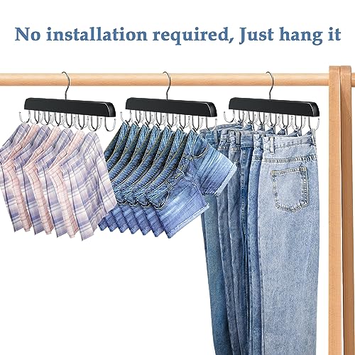 Jean Hangers for Closet, 14 Wood Jeans Hooks Space Saving, 180° Rotating Jean Hangers for Skirts/Shorts/Belts/Ties, Closet Organizers and Storage, Pants Hooks for Jeans, 2 Pack, Black