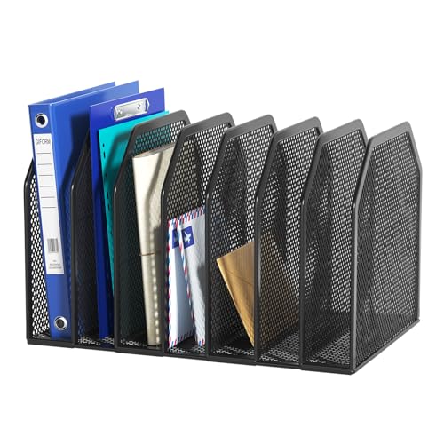 Black 7-Section File Folder Organizer for Desk, Me... (Black | Metal)