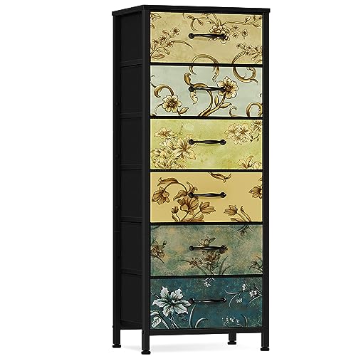 Tall 6 Drawers Dresser for Bedroom, Vintage Storag... (Multi Color | Metal)