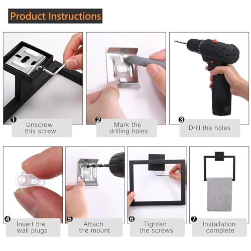JOPOFI 2-Piece Towel Ring - Hand Towel Holder for Bathroom - Matte Black | Stainless Steel Towel Holder, Towel Racks for Bathroom, Square Modern Design Hand Towel Holder, Contemporary Hand Towel Bar