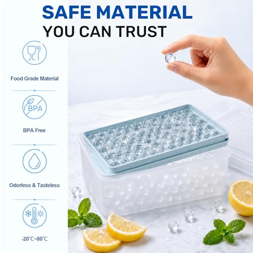 Mini Ice Cube Trays with Lid & Bin, Tiny Pebble Ice Balls for Coffee | Make 416 Mini Ice Balls with 4 Trays, Easy Release, Stackable, Scoop Included, for Iced Coffee, Drinks and Daily Use