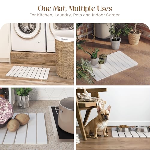Diatomite Stone Bath Mat for Bathroom – Roll-Up & Foldable | 23.62" x 15.75" | Quick Drying & Super Absorbent | Long Diatomite Stone Drying Mat| Non-Slip | Durable | Off White