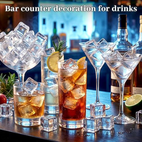 100 PCS Clear Fake Ice Cubes, 1x1x0.8Inch Acrylic Ice Vase Fillers | Table Centerpiece Photography Accessories Food Props, Table Scatter Decoration
