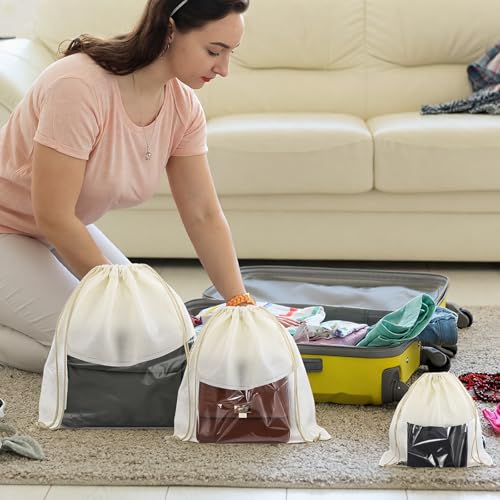 12 Pcs Dustproof Drawstring Bags for Handbags, Purse Dust Bags Non Woven Fabric Cloth Pouch Packing Organizer for Travel Dust Storage Bags Covers String Packing Organizer