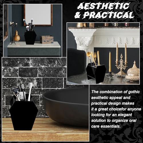 Gothic Decor Coffin Toothbrush Holders for Bathrooms - Black Acrylic Halloween Goth Bathroom Decor, Spooky Halloween 3 Slots Toothbrush and Toothpaste Holder, Halloween Decor Oddities and Curiosities
