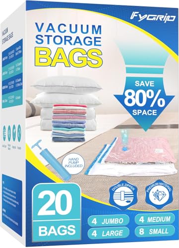 Vacuum Storage Bags with Hand Pump, Plastic Packag... (20 Count | Clear | Plastic)