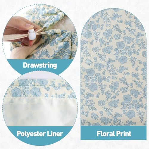 Laundry Bag Backpack for Dorm & Travel, 29 x 18" Large Dirty Bag | Cute Blue Floral College Clothes Pouch with Straps and Handles. Ideal for Apartment, Camp and Portable Bag for Laundromat
