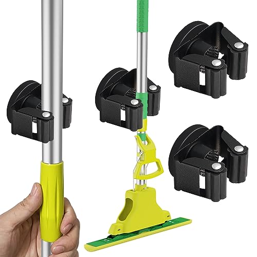 ULIBERMAGNET Magnetic Mop Broom Holder,Heavy Duty Movable Magnetic Broom Holder Rack,Anti-slip Wall Mounted Utility Storage Mop Shovel Gripper Hanger for Garage, Kitchen, Laundry, Garden(2 Pack/Black)