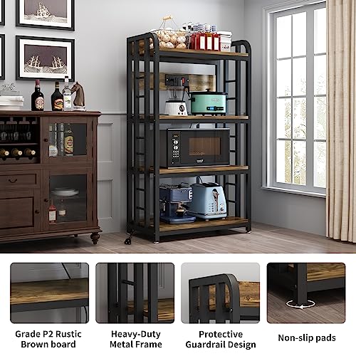 SIREDEEP Bakers Rack with Power Outlet ,4-Tier Kitchen Baker's Rack,Microwave Stand with Storage Suitable for Kitchen, Living Room, Dinning Room,Coffee Bar(Rustic Brown)