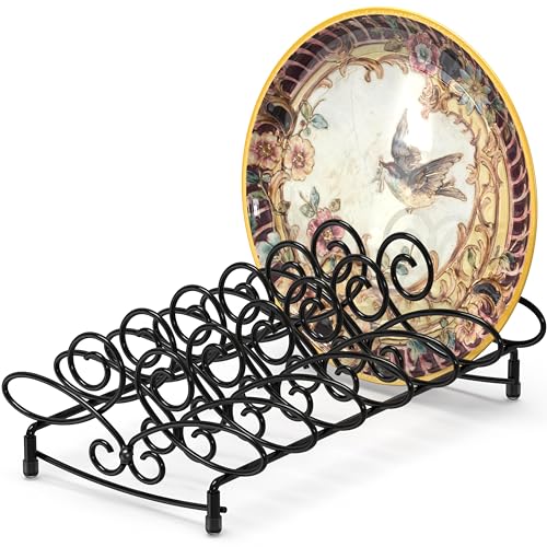 Simple Houseware Vertical Plate Stand Holder Dish Rack Elegant Design | Dinnerware Organizer, 6-Compartments