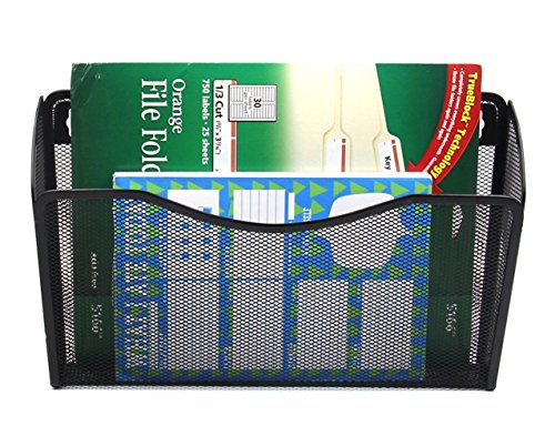 3 Single Pocket Mesh Hanging File Organizer, Vertical Wall Mounted Magazine File Holder, Mount Basket Mail Paper Document Folder Organizing for Office, Home and School, Black