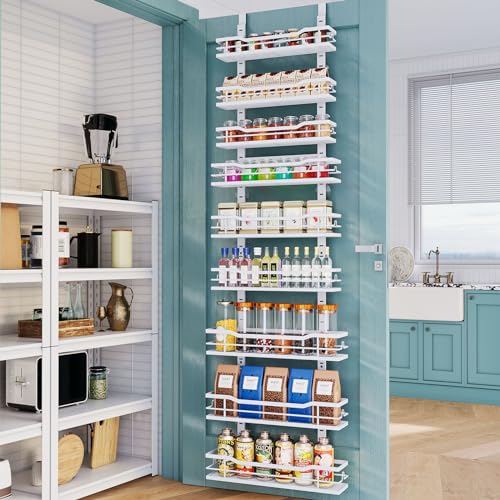 Eastherry Over The Door Pantry Organizer,9-Tier Over The Door Organizer with Adjustable Basket,Metal Hanging Pantry Organizers and Storage for Kitchen, Back of Door Seasoning Rack