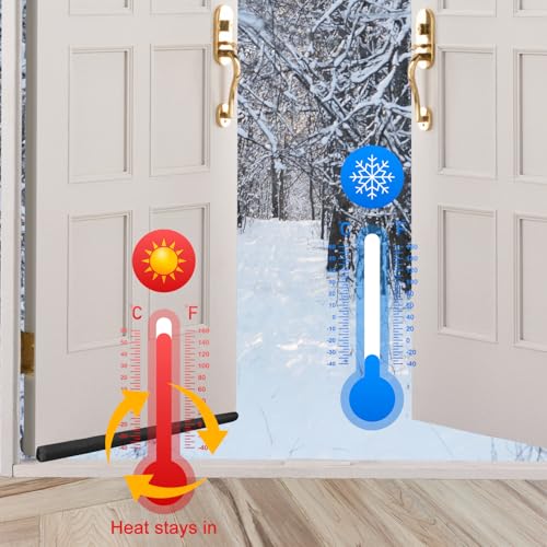 2 Pack Large Door Draft Stopper for Bottom of Doors 36 Inch Door Sweep Weather Stripping Noise Blocker Under Door Draft Noise Black Stoppers Adjustable Twin Door Sweep Draft (2 Pack)