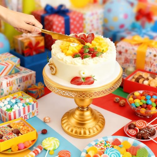 Cake Stand Metal Wedding Cake Plate Vintage Gold Stand Round Dessert Stand | Metal Holder Dessert Display Rack Cake Plate Cupcake Stand for Baby Shower Wedding Birthday Anniversary Party Celebration