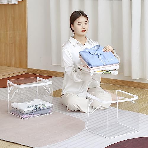 10-Pack Clear Zippered Storage Bags with Handles, Two-Way Zipper Foldable Closet Organizer, Bed Sheet Organizer, Plastic Storage Bin for Clothes, Towels