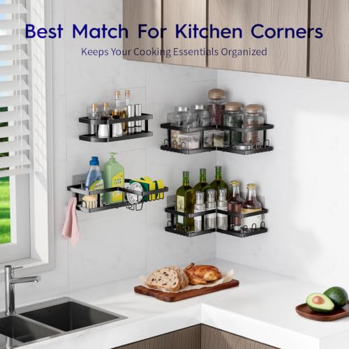 Shower Caddy Corner No Drilling-Adhesive, Shower Shelves-Rustproof | Organizer for Dorm. Black, 4-Pack - with Soap Holder
