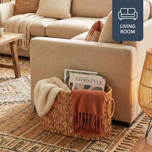 Toilet Paper Storage Basket, Water Hyacinth Toilet Paper Holder for Up to 6 Mega Rolls, Wicker Basket for Bathroom Accessories Organizer, Boho Hand Woven Rattan Decorative Decor, Natural