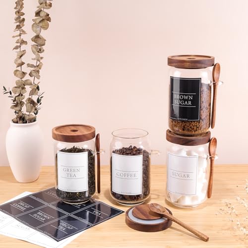 KOSKIMER Coffee and Sugar Container Set, Glass Coffee Jars with Wooden Lids