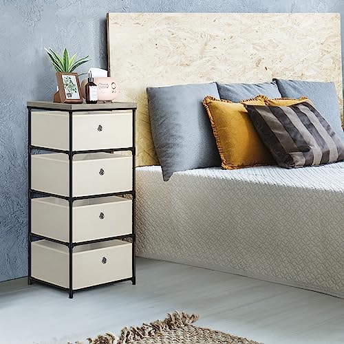 Fabric Storage Chest, Drawer Clothes Organizer - 4... (Off White)