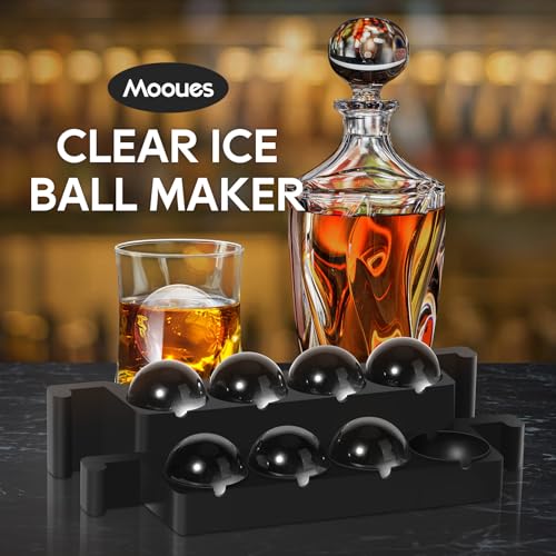 Mooues Clear Ice Ball Maker, 2 Inch Silicone Mold for Whiskey, 8 Spheres | 2 Inch Large Ice Cube Molds, BPA-Free Clear Ice Cube Maker, Bourbon Gifts for Men Dad Boyfriend Boss, Cocktail Old Fashioned