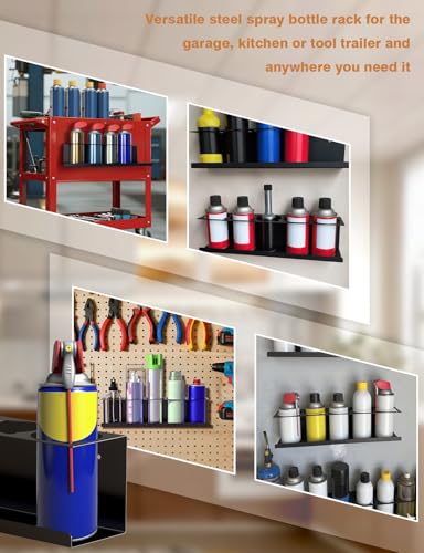 sogiv 4 Pack Spray Can Holder Organizer, Wall-Mounted Steel Spray Bottle Rack, Tool Box Storage Rack, 5 Cans Metal Paint Can Organizer for Garage, Workspace, Shop, Home or Tool Trailer, Black