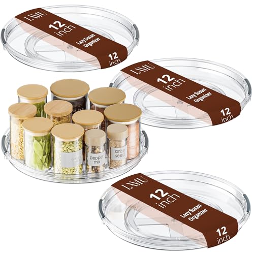 LAMU 12 in Lazy Susan Turntable, 4 Pack Clear Spice Rack, Organizer Storage | 360° Rotating, Kitchen Storage Tray for Cabinet & Table Top, Pantry, Fridge, Bathroom, Medicine & Countertop