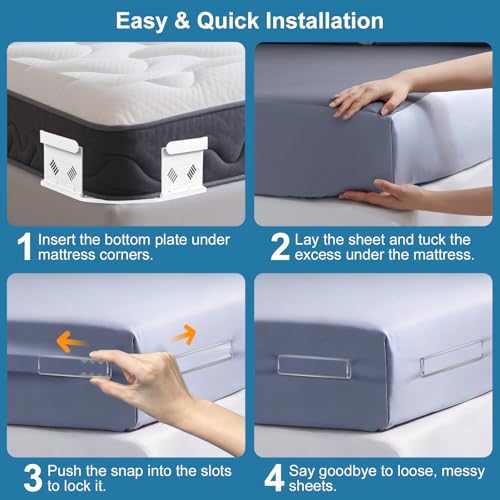 TRELC Bed Sheet Holders for Corners, 4PCS Upgrade Fitted Sheet Holders Keep Sheets Firm & Tight, Easy Install & Foldable Sheet Clips Sheet Straps Fit Various Mattress