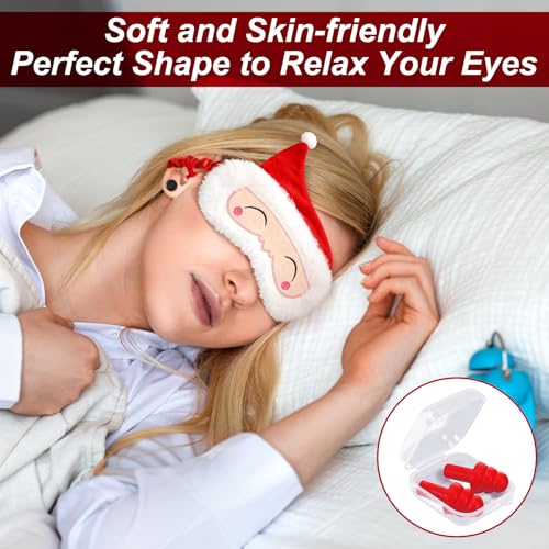 Chicingyou 6 Set Christmas Sleep Mask with Satin Travel Bag Eye Mask Gift for Christmas Elastic Scrunchie Ear Plugs Plush Eye Cover Cartoon Animal Blindfold for Xmas Party Favor Home Bed Traveling