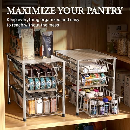 Simple Houseware Stackable 3 Tier Sliding Basket Organizer Drawer, Chrome