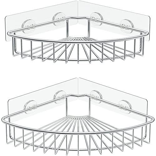SMARTAKE 2-Pack Corner Shower Caddy, SUS304 Stainless Steel, Silver | Wall Mounted Bathroom Shelf with Adhesive, Storage Organizer for Toilet, Dorm and Kitchen