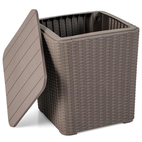 11.5 Gallon Deck Box, Outdoor Side Table with Remo... (Brown | Resin)