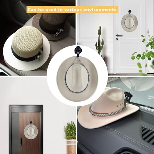 Cowboy Hat Holder for Trucks & Cars – 2-Pack Suction Cup Hat Rack, Universal Hat Mount for Windshield/Dash, Durable Lariat Rope Design (No Tools Needed)