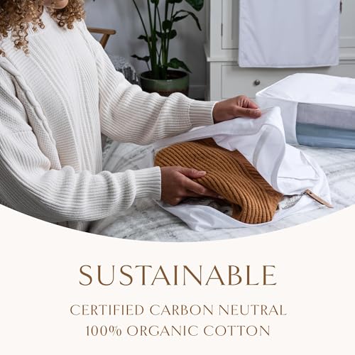 Luxury Organic Cotton Sweater Storage Bag For Cashmere 18 Inch | Fits 6 Fine Knits, Breathable, Moth Proof, Garment Storage Bag For Cashmere, Zippered, Certified Carbon Neutral, White