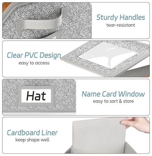 2 PCS Stackable Hat Storage for Baseball Caps, Holds up to 24 Caps Hat Organizer for Closet, Sturdy Snapback Boxes for Men with Cardboard, Grey