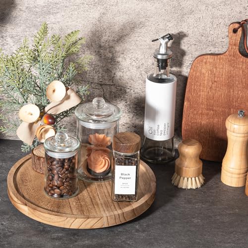 Wood Lazy Susan Turntable Kitchen Decor Round Table Tray, 10" Brown | Waterpoof, Easy clean, Non-slip, Rotating Wooden Decorative Pantry Table Tray for Seasoning, spice, snack