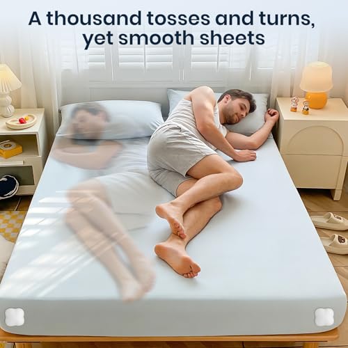 Sheet Holders 4 Pack,Bed Sheet Grippers One-Size-Fits-Most, Bed Sheet Holders for Corners Easy Installation Keeps Fitted Sheet Tight All Night(White)
