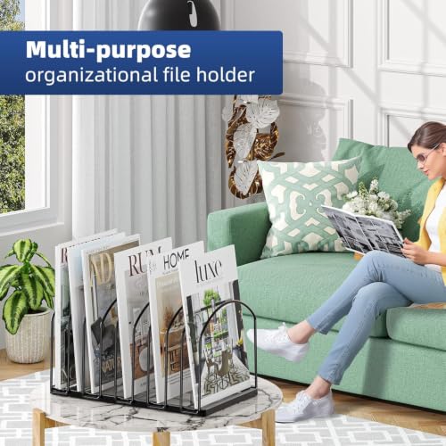 Simple Trending Desk File Sorter Organizer, 9 Section File Rack, Black | Metal Vertical File Folder Holder Stand, Paper Document Magazine Book Album Letter, Home Office, 13.25"D x 8.25"W x 7.5"H