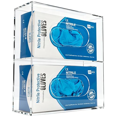 Glove Box Holder Dispenser Acrylic Single Side Loaded Clear Rack Storage Organizer for Medical, Latex