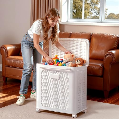 VECELO Deck Box, Outdoor Storage Box with Wheels and Lid, Waterproof Storage Bin for Package Delivery for Patio Furniture, Garden Tools, Pool Supplies, Foldable, White, 19.3" x 13.8" x 25.0"