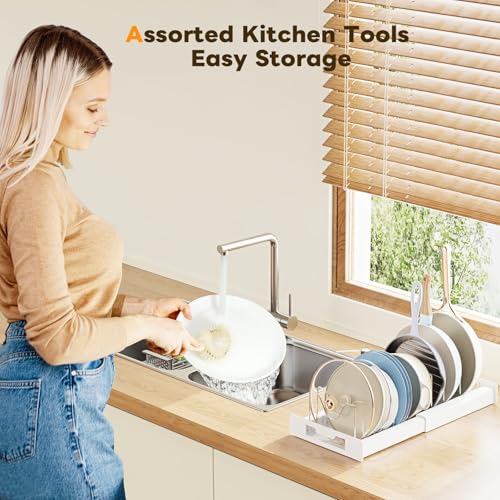 Dayacoco Pots and Pans Organizer Under Cabinet with 10Compartments | Adjustable Pot Lid Holder, Expandable Pan Organizer for Cabinet, Pot Rack for Kitchen Cabinet, Frying Rack, Lid, Cookware