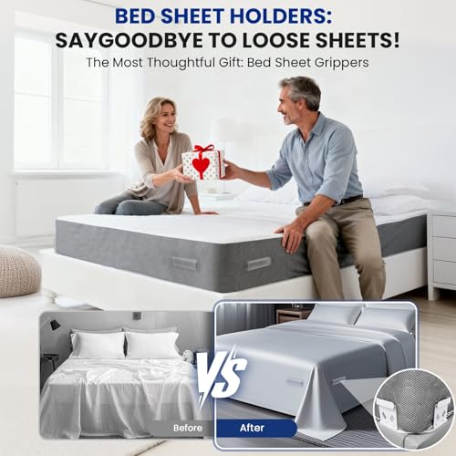 Bed Sheet Holders for Corners, Fitted Sheet Holders for Secure Grip, 4Pack | Heavy Duty Sheet Grippers Keep Sheets Firm & Tight, Bed Sheet Clips with Clear Lock Design, Easy Install for All Mattress
