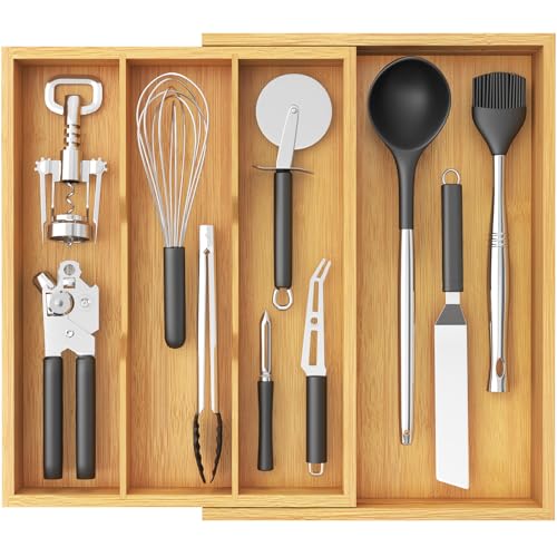 Utensil Organizer for Kitchen Drawer, Expandable C... (Natural | Bamboo)
