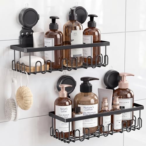 Shower Caddy Suction Cup, No Drill Shower Shelves... (2 Count | black | Metal)