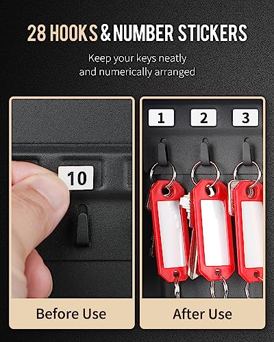 Uniclife 28-Key Steel Key Cabinet, Black Key Box with Combination Lock | Resettable Digital Security Storage Box, Wall-Mounted Key Organizer with Colorful Key Tag Labels for Schools and Companies