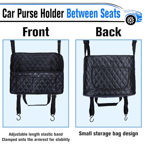 Car Purse Holder Between Seats, Leather Front Seat Car Organizer | Large Capacity Car Net Pocket Handbag Holder, Backseat Barrier Storage Bag Fits for Car, Truck, SUV, Purse Holder for Car